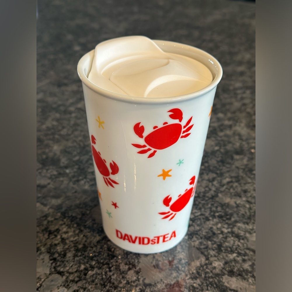 David’s Tea Crab Travel Coffee Mug double wall EUC